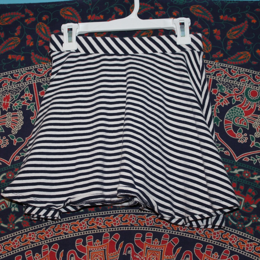 Navy and White Striped Cotton Mini Skirt
